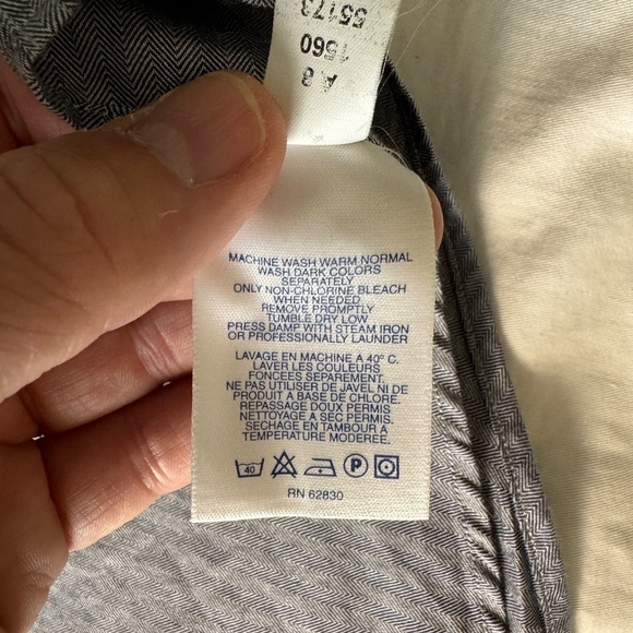 Lands' End Men's Bluish-Gray Herringbone Long Sleeve Button Up Shirt Size 17-33‎ - Picture 8 of 13